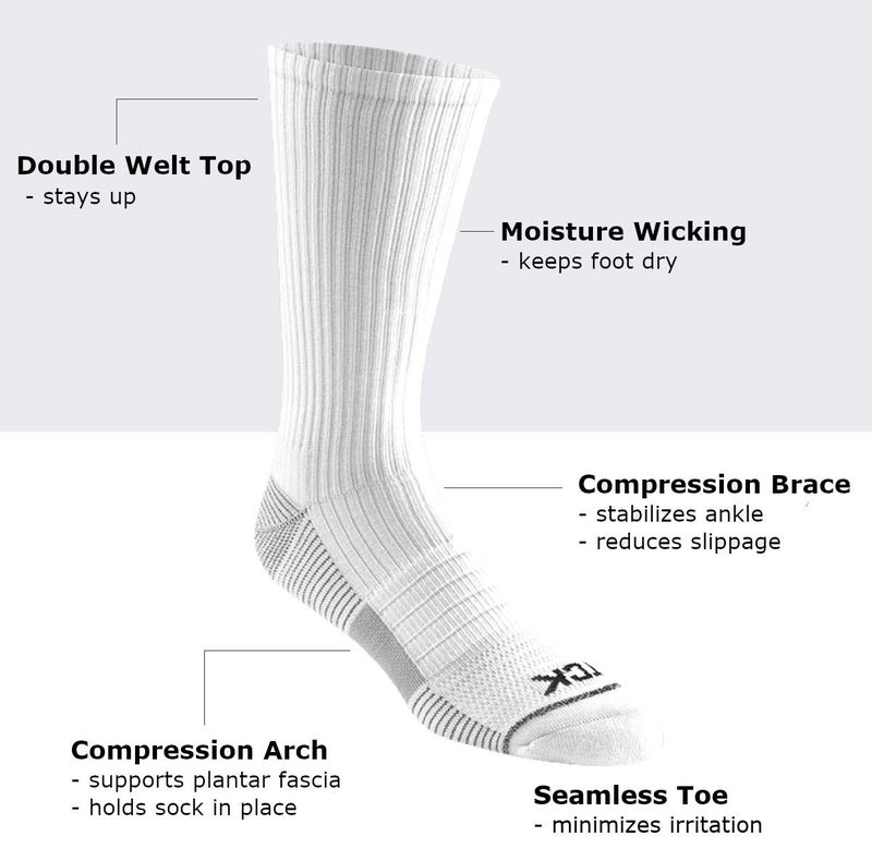 TCK Performance Basketball Socks 3 Pack Crew (White, Medium) - Image 3